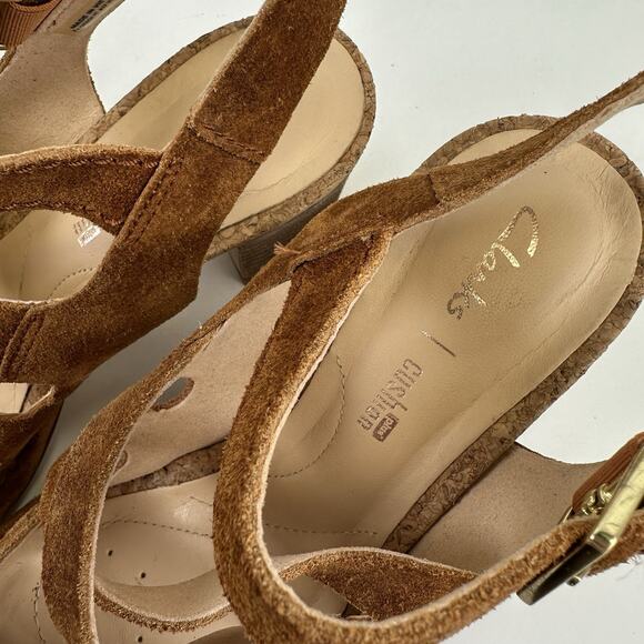 Clarks Cushion Plus Brown Spiced Ava Strappy Sandals Block Heel Shoe Size 7 M - Picture 8 of 9